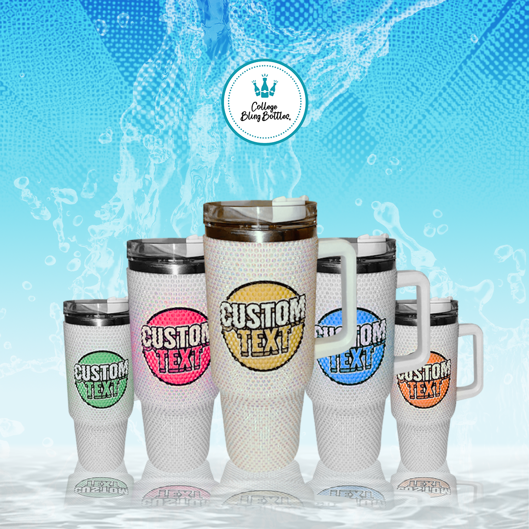 40oz College Bling Tumbler Bottles – Available in 17 Designs