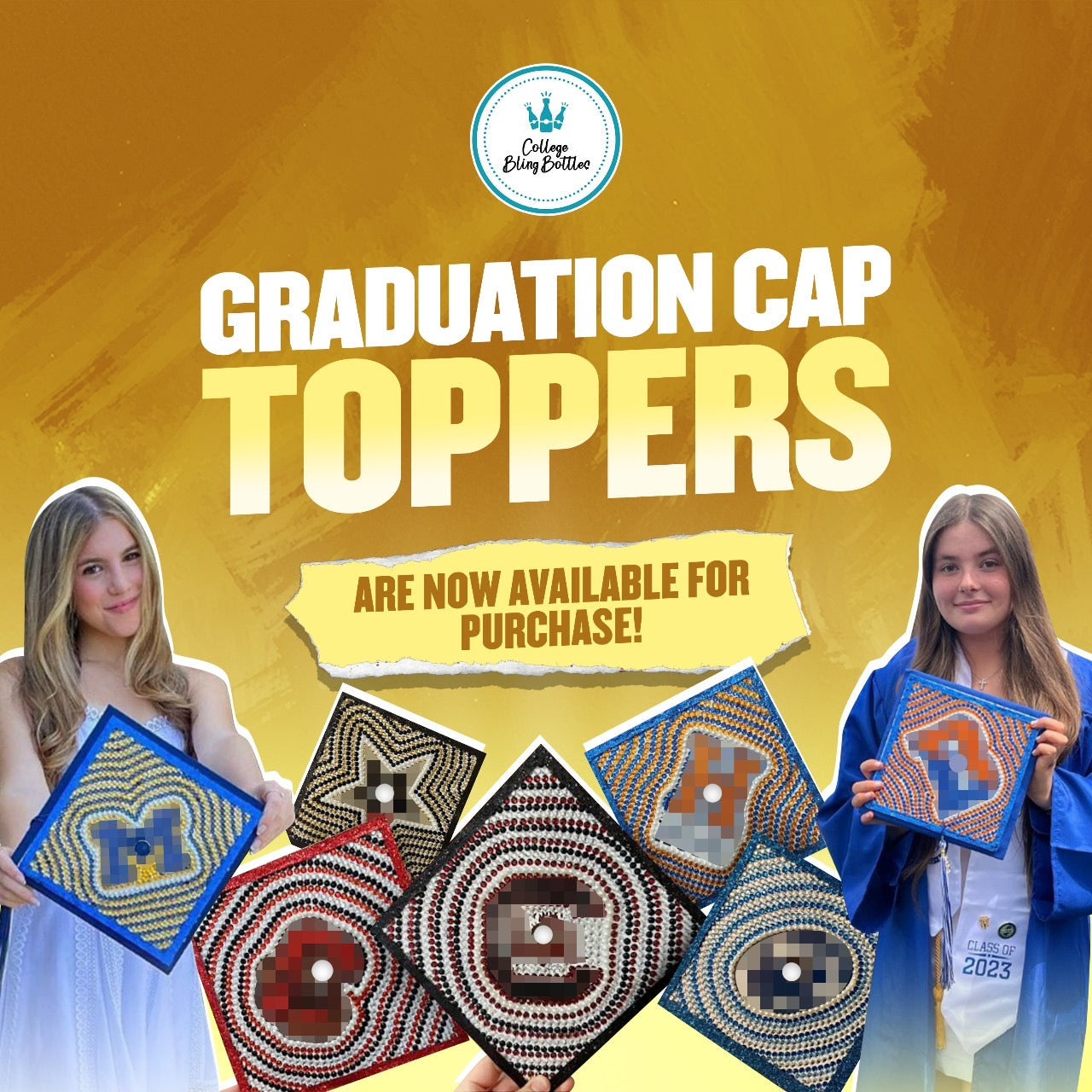 RHINESTONE Graduation Cap Toppers - COLLEGE EDITION (PLEASE SEE DETAILS BELOW)