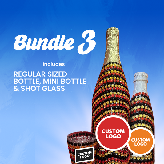 College Bling Bottles™  Custom Bundle 3 - Regular, Mini, & Shot Glass (Best Value)