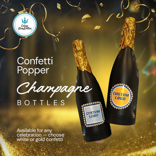 Custom Confetti Popper "Champagne" Bottle - White & Gold Celebration Poppers | Read Product Details